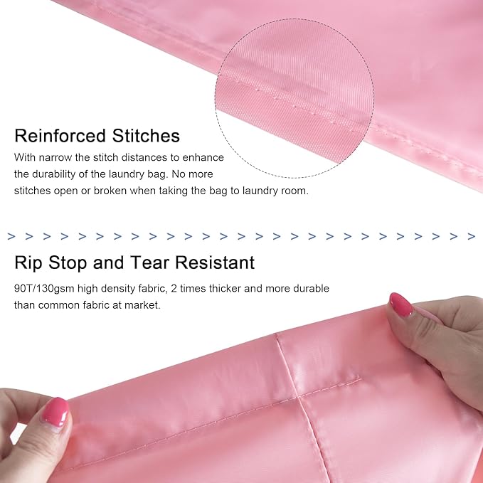 Polecasa Heavy Duty Large Laundry Bag with 130gsm Tear Resistant Fabric and Handles, Easy to Carry Durable Dirty Clothes Drawstring Bag, Perfect for College Dorm, Travel, 2 Pack 28”x36”, Pink