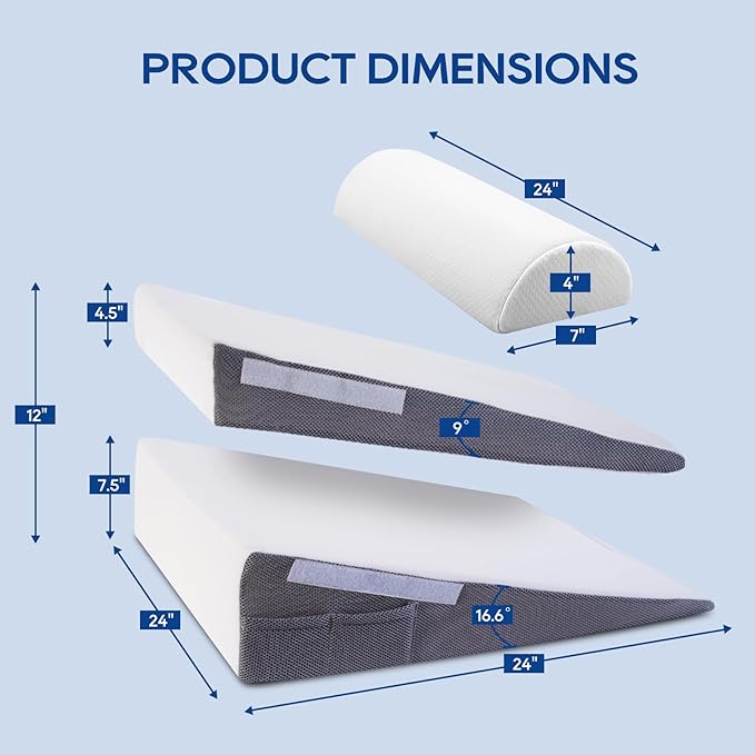 GOHOME Bed Wedge Pillow with Cooling Memory Foam Top Removable,3 in 1 Triangle Pillow Wedge for Sleeping-Help with Acid Reflux, Heartburn, Snoring, Legs and Back Pain