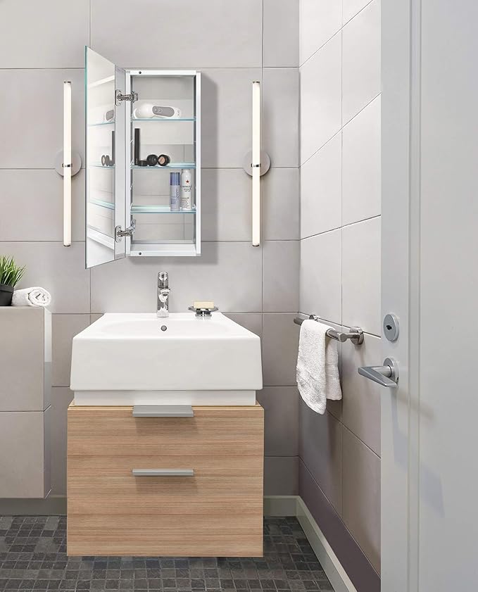 Krugg Medicine Cabinet | Recess or Surface Mount | Blum Hinge 170 Degree Soft Close | (15"x30")