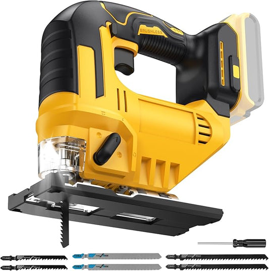 Cordless Jig Saw for Dewalt 20v Max Battery, Brushless Orbital Jigsaw, 0°- 45° Bevel Cuts, 3 Orbital Settings with LED Light for Straight/Circle/Curve Cutting (No Battery)