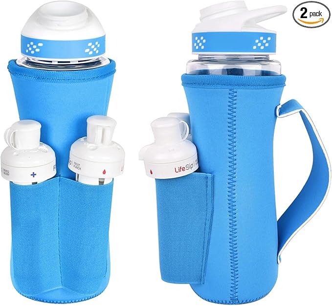 Sleeve for Cirkul Water Bottle with Cartridges Holder and Handle 22oz Water Bottle Holder for Cirkul Plastic and Stainless Steel Bottle Neoprene Sleeve for Cirkul Bottle (2 Pcs Blue)
