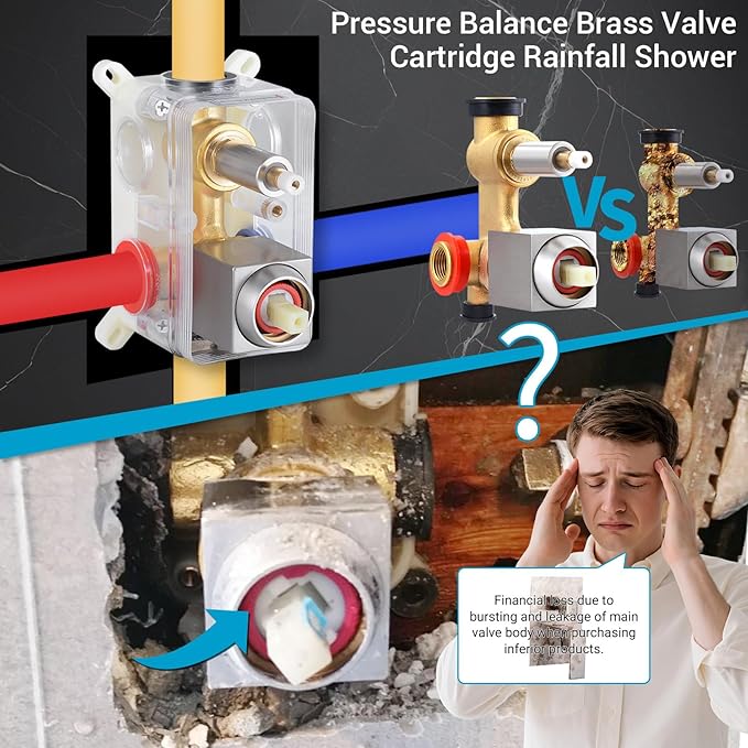 Ceiling Mount Shower Faucet Set Square Showerhead Bathroom Rainfall Shower System Stainless Steel Shower Trim Kit 10 Inches (Brush Nickel)