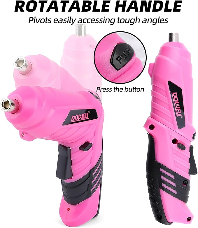 DOWELL Power Electric Cordless Screwdriver Set Rechargeable 3.6V Power Screwdriver Kit Tools for Women with 27pcs Accessories Pink