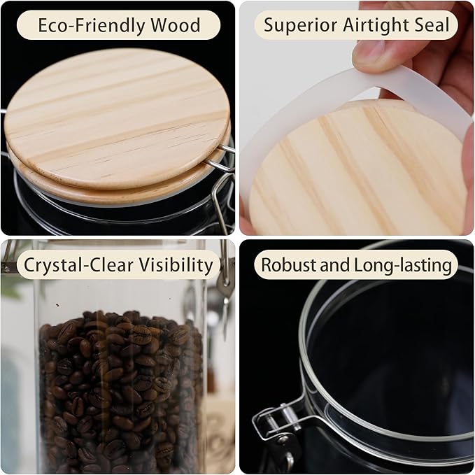 Glass Coffee Canister Coffee Containers for Ground Coffee Coffee Bean Storage Airtight Seal with Locking Clamp, Coffee Bar Accessories Perfect for Kitchen Storage
