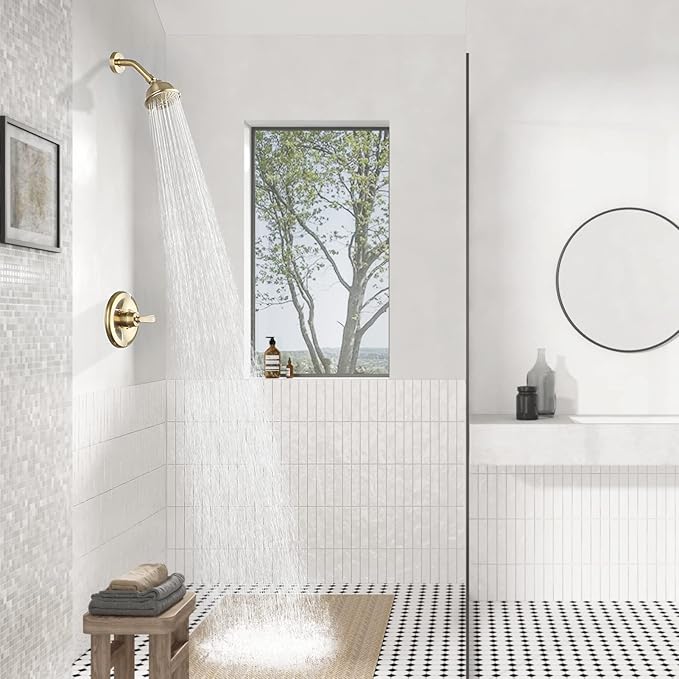 PARLOS Shower Faucet with Valve, Single-Handle Shower Trim Kit with 5-Spray Touch-Clean Shower Head, Wall Mounted Shower Faucets Sets Complete, 1436708