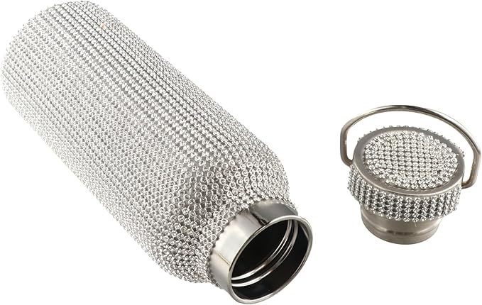 Bling Water Bottle Rhinestone Diamond Water Bottle Stainless Steel Glitter Insulated Bottle Vacuum Flask Refillable Insulated Glitter Bottle with Chain for Women Girls