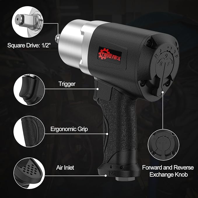 Air Impact Wrench 1/2" - 1/2 Inch Impact Gun 1/2 Drive, 1500Ft-lbs, 8000RPM High Torque Impact Wrench, Weight 4.74 lb, 1/2 Air Impact Gun for Auto Repair, Tire Shop