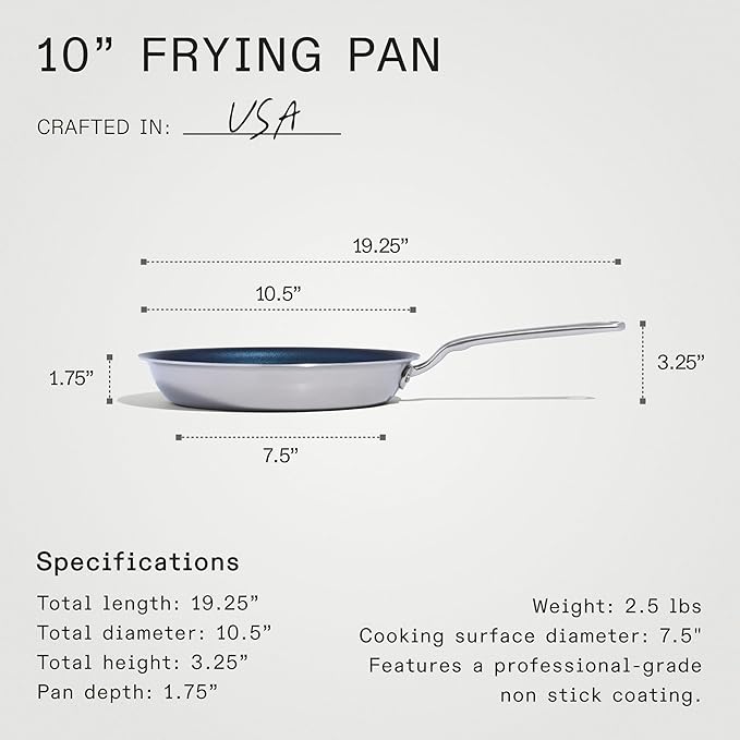 Made In Cookware - ProCoat 10" Non Stick Frying Pan With Lid - 5 Ply Stainless Clad Nonstick - Professional Cookware - Crafted in Italy - Induction Compatible - (Harbour Blue)