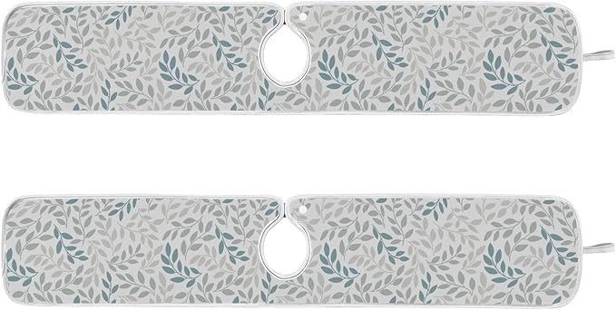 Gray and Blue Leaves Branches Faucet Water Catcher Mat 2 Pack Botanical Herbs Flowers Drying Mat Absorbent Bathroom Faucet Handle Drip Catcher Tray Bar RV Kitchen Sink Splash Guard 30x5 Inches