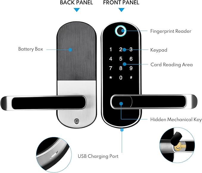 Smart Lock,TFX1 Bluetooth Enabled Fingerprint and Touchscreen Electronic Door Lock|TTLock App Unlock|Keyless Entry|Auto Lock|Fingerprint Door Lock for Home Office Apartment Hotel Garage School(Silver)