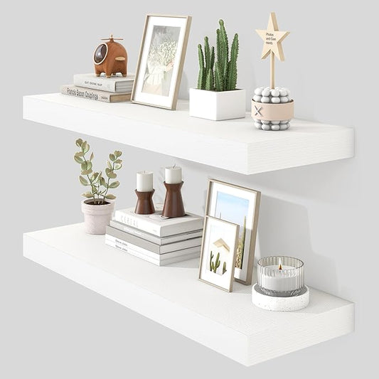 Heimlove 36 Inch Floating Shelves for Wall Set of 2,White Wall Shelves for Storage & Decor - Heavy Duty with Invisible Brackets,Perfect for Living Room,Bedroom,Home Office