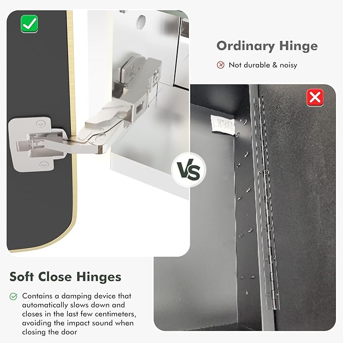 WallBeyond WallByond Bathroom Medicine Cabinet with Mirror, 19x30 Inch Gold Recessed Medicine Cabinet with Round Corner Aluminum Alloy Metal Framed, Single Door Modern MedicineMabinet with Storage