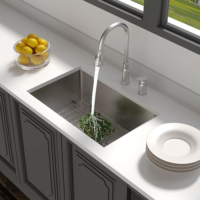 Lordear 26 inch Undermount Kitchen Sinks Stainless Steel Single Bowl Kitchen Sink Undermount 16 Gauge 10" Deep Basin 26x18 In Under Counter Sinks