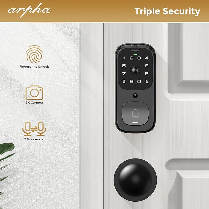WiFi Smart Door Lock, 5-in-1 Fingerprint Keyless Entry Door Lock, Two-Way Audio, Dual Motion Sensors, App Remote Control, Keypad Code, IP65 Waterproof