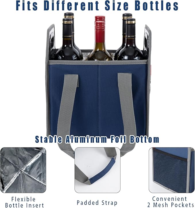 Bottle Wine Carrier Collapsible 6 Bottle Storage Box Reusable Portable Wine Bottle Carrier Case for Tote Bag Moving, Vacation Bottle Caddy Grocery Shopping Wine Tasting Accessory