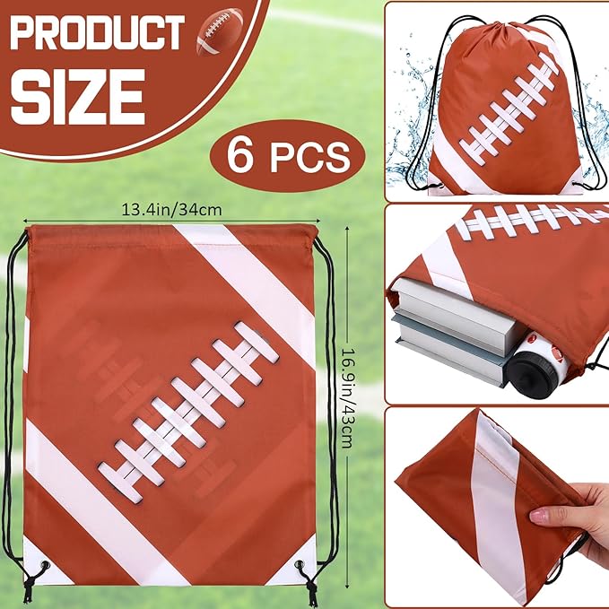 Football Party Favors 24 oz Football Water Bottle Gift for Football Team with Drawstring Bag Football Tumbler Cup Football Themed Accessories for Sports Events Gift Supplies(12 Pcs, Rugby Football)