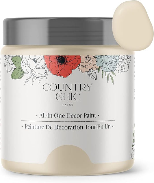 Country Chic All-in-One Chalk Paint for Furniture, Cabinets, Home Decor, Eco-Friendly, Matte Finish, Built-In Primer & Top Coat for Wood, Metal - Cheesecake (Off White) - 4 oz (118 ml)