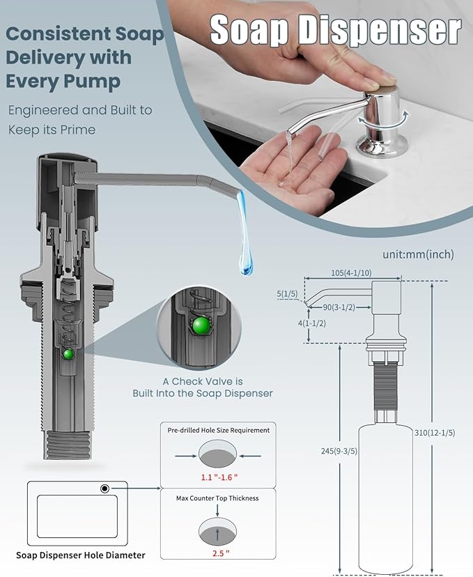 Kitchen Faucet with LED Light, Chrome Faucet with Soap Dispenser, Faucet for Kitchen Sink, Single Handle Stainless Steel Kitchen Sink Faucets with Pull Down Sprayer, Camper Farmhouse RV Sink Faucet