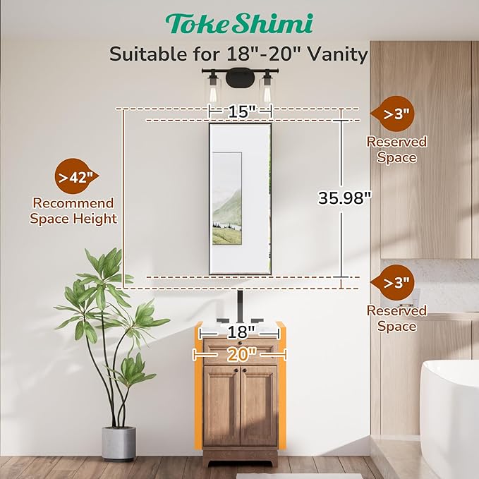 TokeShimi 15 x 36 Bathroom Medicine Cabinet Mirrored Beveled, Recessed Medicine Cabinet with Mirror for Wall, Aluminum Framed Metal Black Mirror with Storage Adjustable