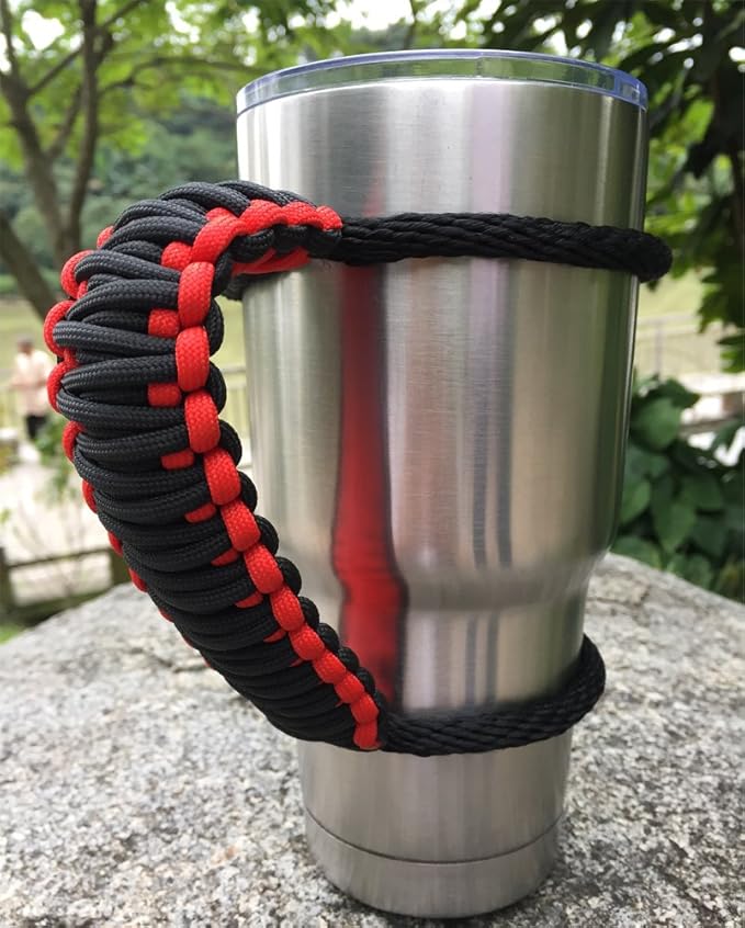 Handmade Paracord Handle for Yeti/Rtic/Ozark Trail Rambler 30 Oz Tumbler. Red/Black