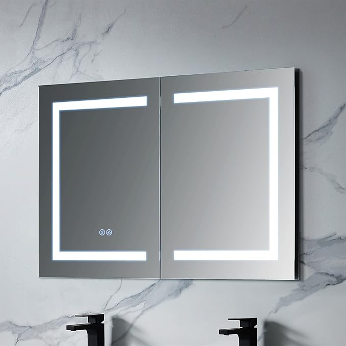 Blossom 40x26 LED Lighted Bathroom Medicine Mirror Cabinet - Recessed/Surface Mount with Anti-Fog, Dimmable, 3 Color Light - Lighted Medicine Cabinet Mirror for Storage & Makeup - Wall Mounted