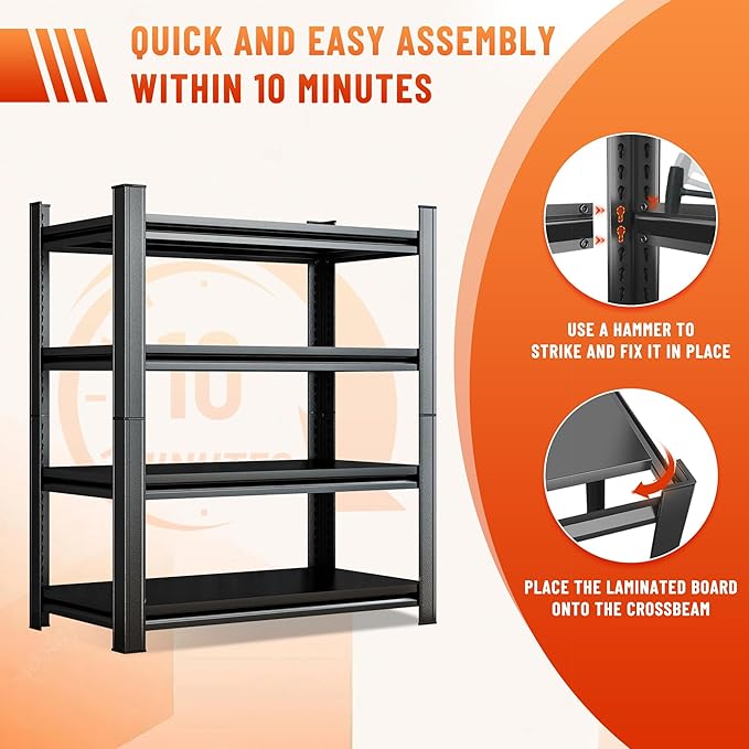 Heavy Duty 5-Tier Shelving Unit 2500LBS Capacity - Adjustable Steel Garage Shelves for Warehouse, Basement Storage(63''H x 45.3''W x 17.7''D)