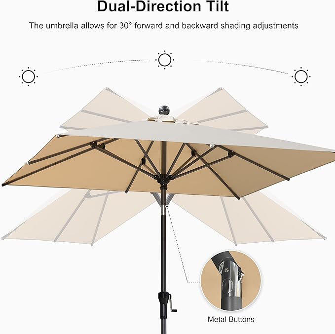 PURPLE LEAF 8' x 8' Square Patio Umbrella Outdoor Table Umbrella Aluminum Frame Market Umbrella Sun Umbrella with 8 Sturdy Ribs & Tilt for Garden Deck Lawn & Pool Beige