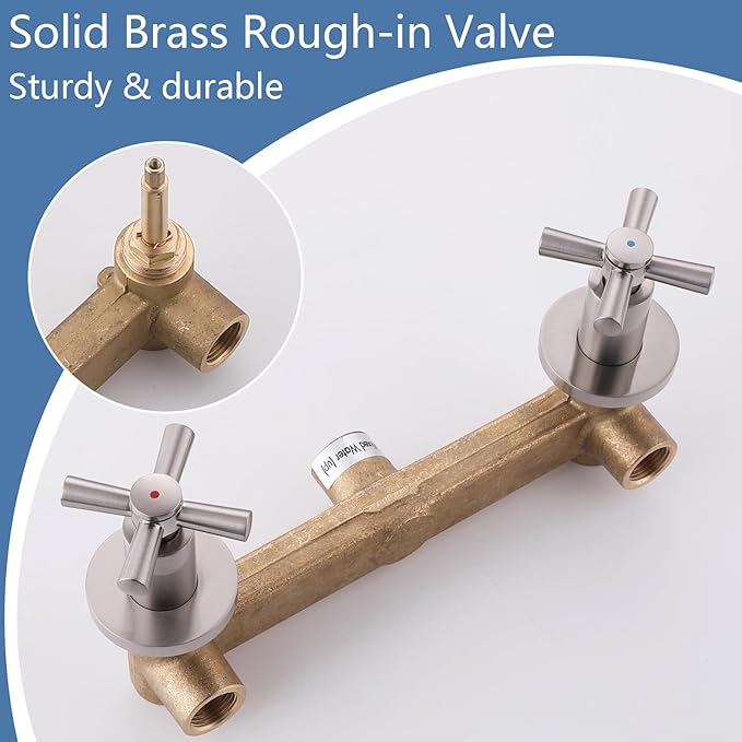 2 Handle Shower Faucet,Wall Mounted Two Handles Shower Faucet Set with 8 Modes Rainfall Shower Head,2 Knobs Single Function Shower Trim Kit with Rough-in Valve,Brushed Nickel