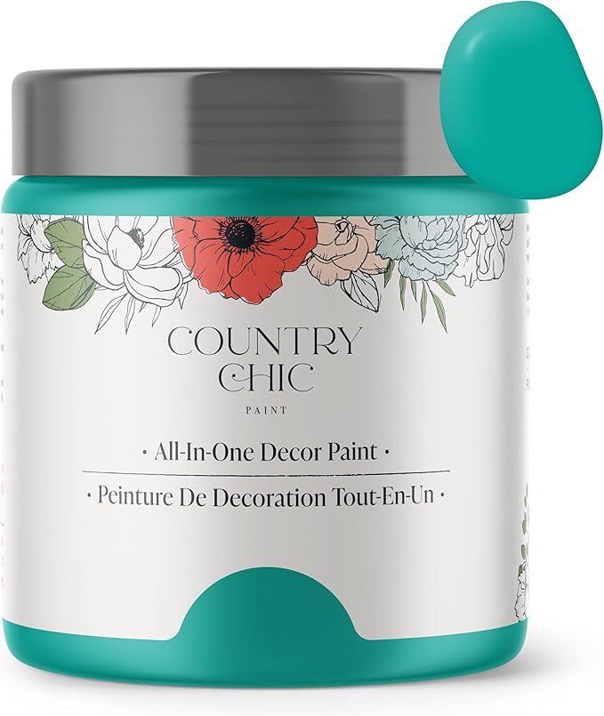 Country Chic All-in-One Chalk Paint for Furniture, Cabinets, Home Decor, Eco-Friendly, Matte Finish, Built-In Primer & Top Coat for Wood, Metal - Whoop-de-do (Bright Teal) - 4 oz (118 ml)