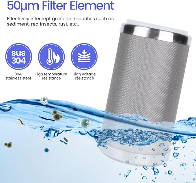 Amwater Stainless Steel Cleanable Wire Mesh Filter Cartridge 5”Length,2.5"OD(50 Micron)