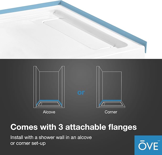 OVE Decors 48-in W x 36-in D Shower Base Pan Rectangle, Hidden Side Drain, White Acrylic, Reversible Design