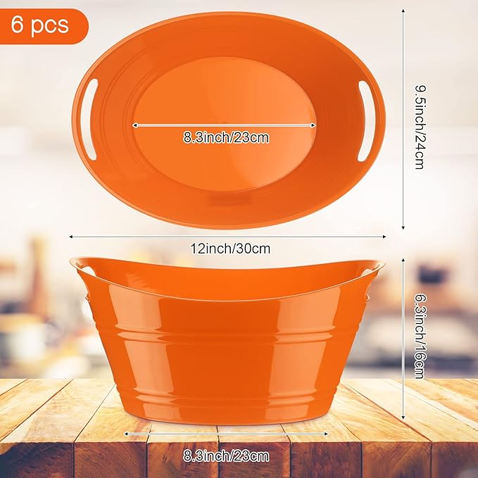 6 Pieces Ice Buckets Bulk, Plastic Ice Buckets with Handles, Oval Storage Tub, Large Capacity Ice Drink Bucket for Party Bar Wine Beer Champagne Beverage Bottle Cooler (Orange,4.5 Liter)