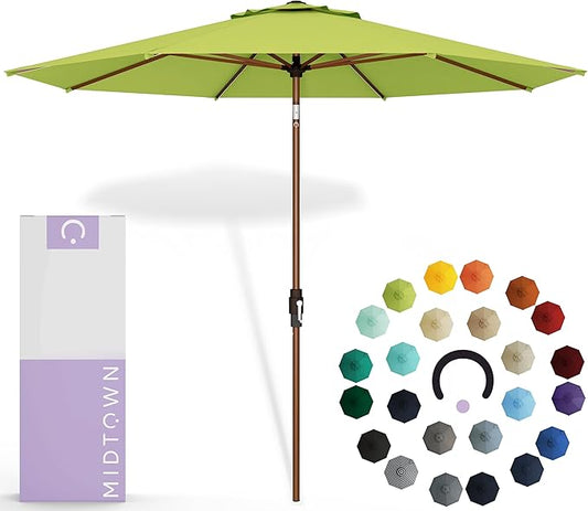 Midtown Umbrellas Sunbrella Umbrella Outdoor Patio Umbrella 2-9 Feet in Sunbrella Macaw Acrylic Fabric, Auto-Tilt Aluminum Frame For Backyard Umbrella, Deck Umbrella & Porch Umbrella - Wooden Pole