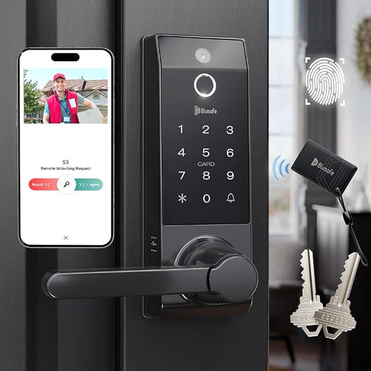 Smart Lock Doorbell Fingerprint Smart Door Lock Deadbolt for Homeowners or Parents Door Lock with Camera and Door Handle for Renters, Keyless Entry Door Lock for Front Door(Contour V Black)