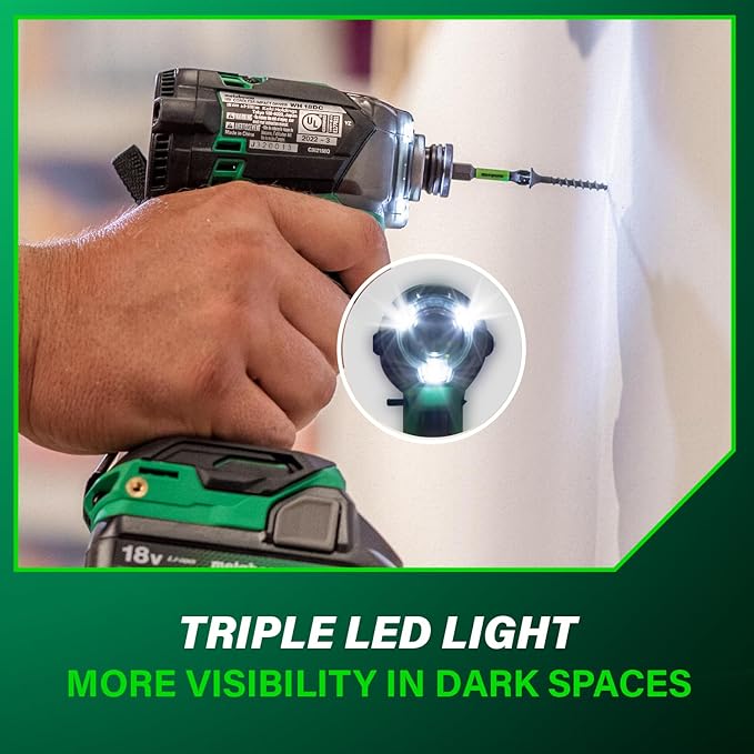 Metabo HPT 18V MultiVolt Cordless Triple Hammer BOLT Impact Driver Set, Power Impact Driver Kit with Case, 2 Lithium-Ion Batteries and Charger, 1/4-Inch Chuck, Compact LightWeight Power Tool, WH18DC