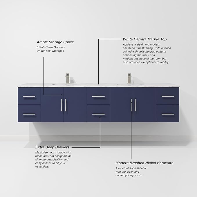 Sonoma 84 in. W x 22 in. D Navy Blue Double Bath Vanity and Carrara Marble Top