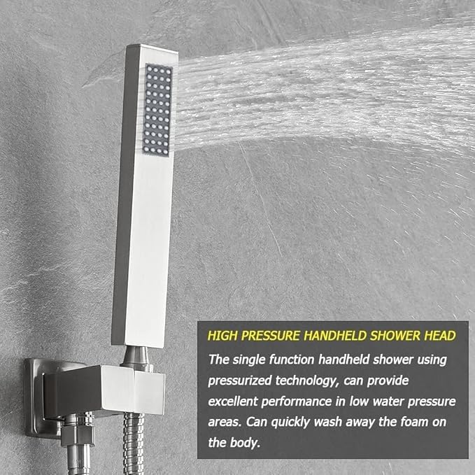 Brushed Nickel Shower System Bathroom 16 Inch Rain Shower Head Ceiling Mount with Handheld Luxury High Pressure Shower Combo Set Shower Faucet Rough-in Valve Body and Trim Included