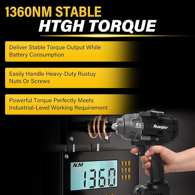 Cordless Impact Wrench 1/2" for DeWalt 20V MAX Battery, Impact Wrench 1000FT-LBS(1360N.m) High Torque Brushless Electric Impact, with 4 Modes Power Impact Driver for Car, Truck, Mower (No Battery)