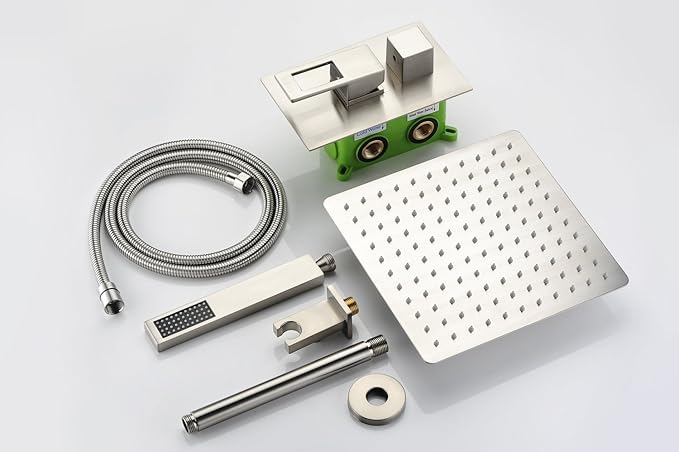 sumerain Shower System Brushed Nickel, Ceiling Mount Shower Faucet with Rough-in Valve, 8 Inches High Pressure Rain Shower Head