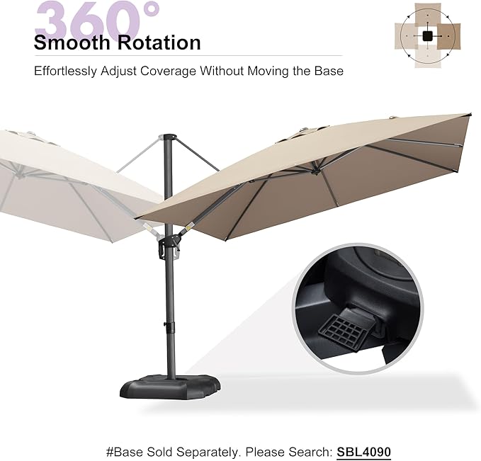 PURPLE LEAF 10 Feet Patio Umbrella Outdoor Cantilever Square Umbrella Aluminum Offset Umbrella with 360-degree Rotation for Garden Deck Pool Patio Taupe