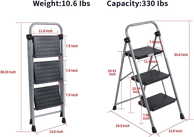 3-Step Ladder Folding Step Stool with Anti Slip Pedal and Handgrip Portable Sturdy Ladder for Home & Office 330 Lbs Black1