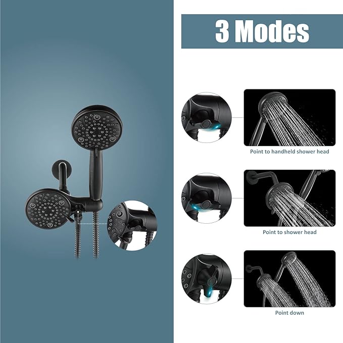 Aolemi Shower Faucet Set Rain Shower Head System Shower Trim Kit Pressure Rough-in Valve Included ABS 8 Setting Dual Shower Head and Handheld Spray Oil Rubbed Bronze