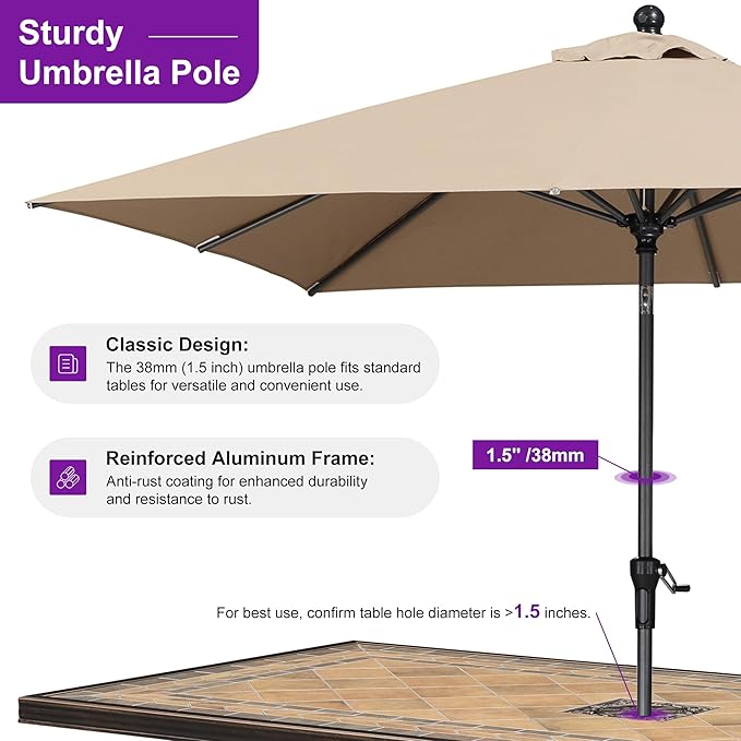 PURPLE LEAF 8' x 8' Square Patio Umbrella Outdoor Table Umbrella Aluminum Frame Market Umbrella Sun Umbrella with 8 Sturdy Ribs Tilt for Garden Deck Lawn Pool Light Taupe