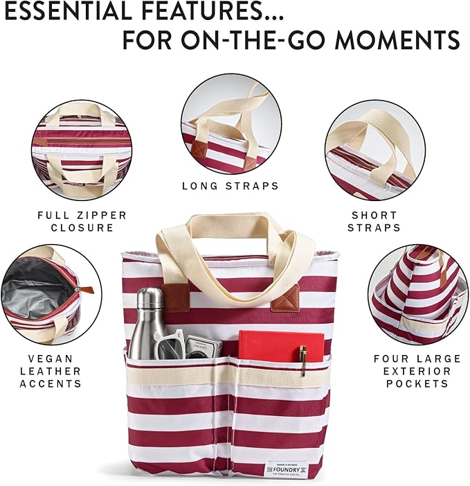 Fit & Fresh Large Merlot Stripe Insulated Cooler Bag, 1120 Cu In