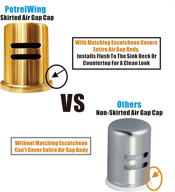 Dishwasher Air Gap Cover Gold only, Skirted, Replacement air gap dishwasher,Solid Brass,Brushed Gold Finish