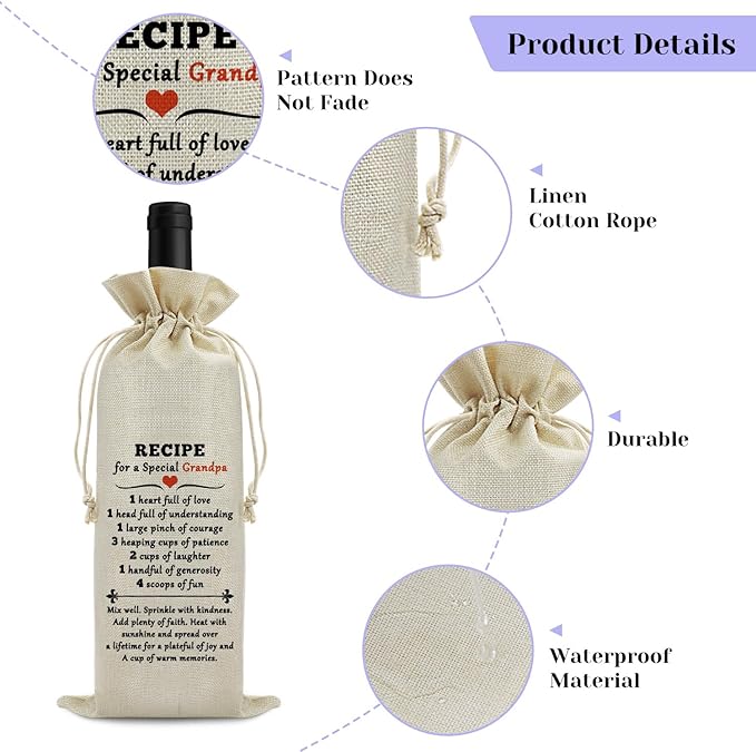 Grandpa Gifts for Men Wine Bag Cute Grandpa Gifts from Grandchild Best Grandpa Ever Gifts Father's Day Gifts for Great Grandpa Wine Bottle Bag Birthday Christmas Gifts for Grandfather Wine Gift Bag