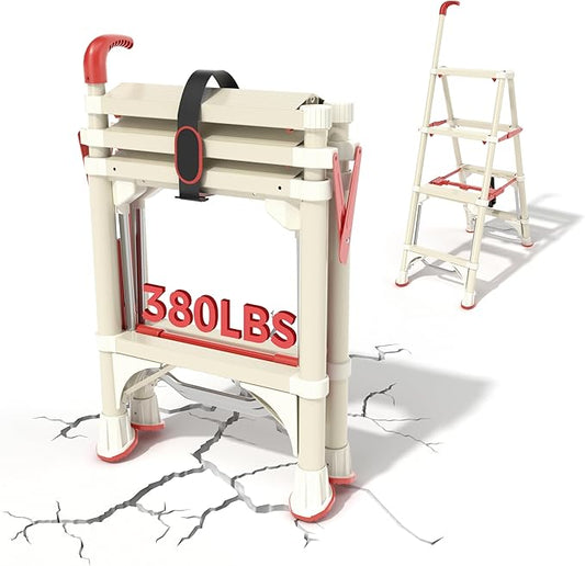 Telescoping 4-Step Ladder, 3.5FT Folding Step Stool with Safety Lock, Wide Non-Slip Pedals & Retractable Handgrip, Heavy Duty 380 lbs for Home & Outdoor
