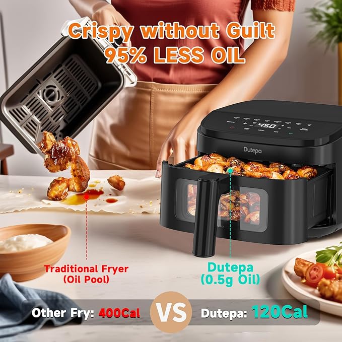 Air Fryer 8-in-1, 4.5Qt Air Fryer with DC Motor, Space-Saving & Compact, Fast & Crispy Cooking, Adjustable Fan Speed, 95% Less Oil for Healthy Family Meals, Dishwasher‑Safe
