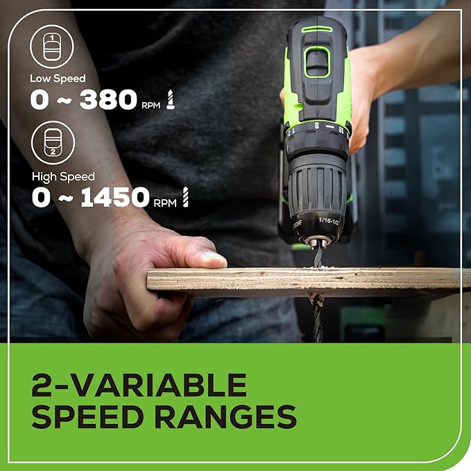 Greenworks 24V Brushless Cordless Drill Kit, 310 in./lbs, 18+1 Position Clutch, 1/2 '' Keyless Chuck, Variable Speed, Battery With 2A Charger, LED Light