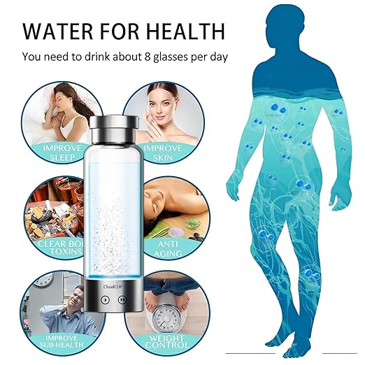 Hydrogen Water Bottle Generator 480ml Hydrogen Water Generator IC Intelligence Alkaline Water Machine Double Layer Glass Alkaline Water Bottle Led Water Ionizer USB Alkaline Water Filter Bottle